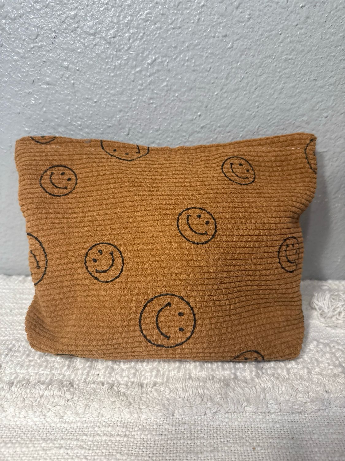 Unbranded Brown Corduroy, Happy Face Cosmetic Pouch Catchall