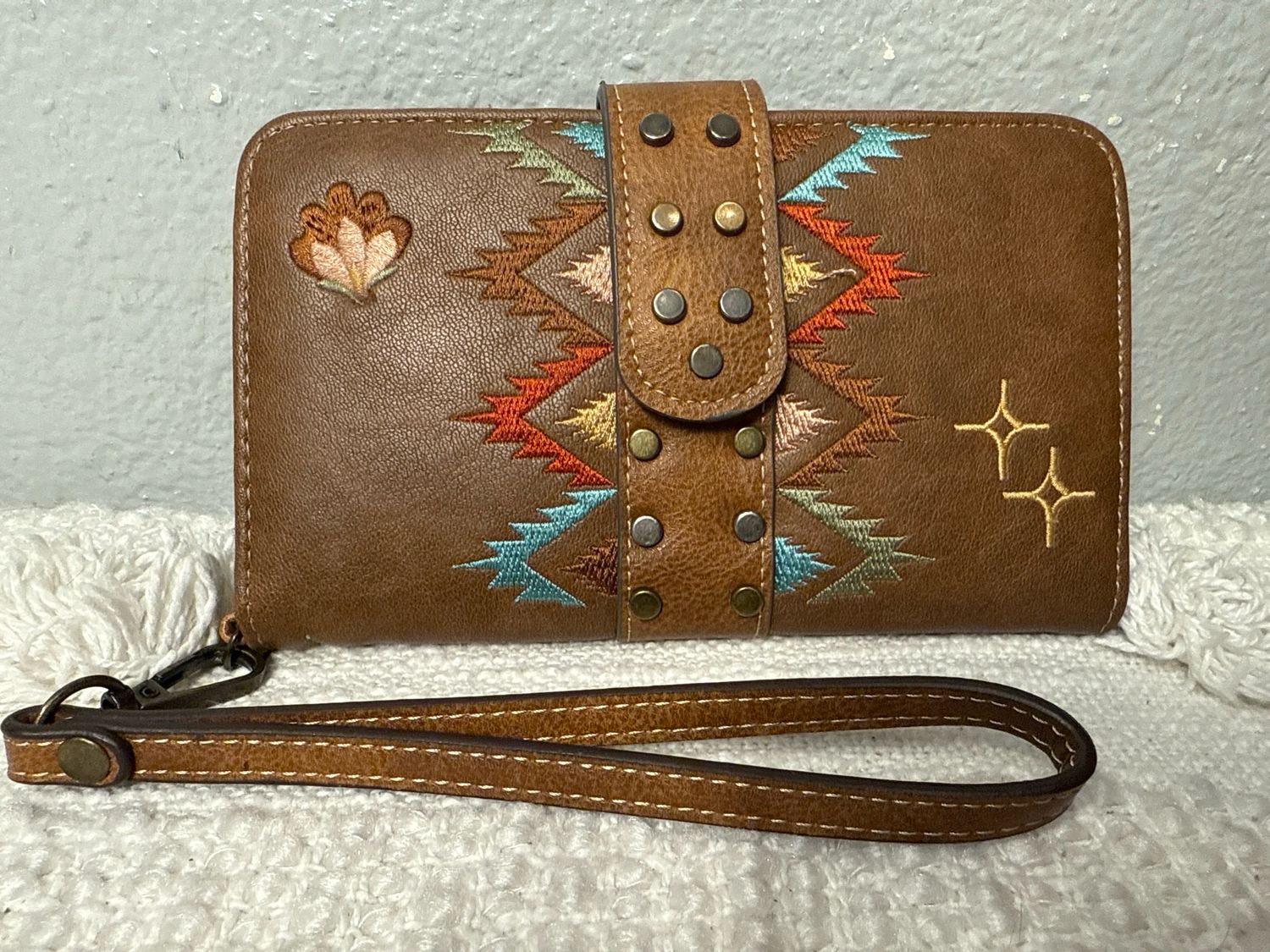 Catchfly Studio Brown, Vegan Embroidered Wallet