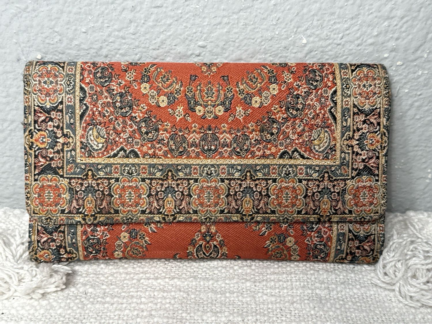 Boho Silk? And Faux, Leather Wallet, Burnt Orange.