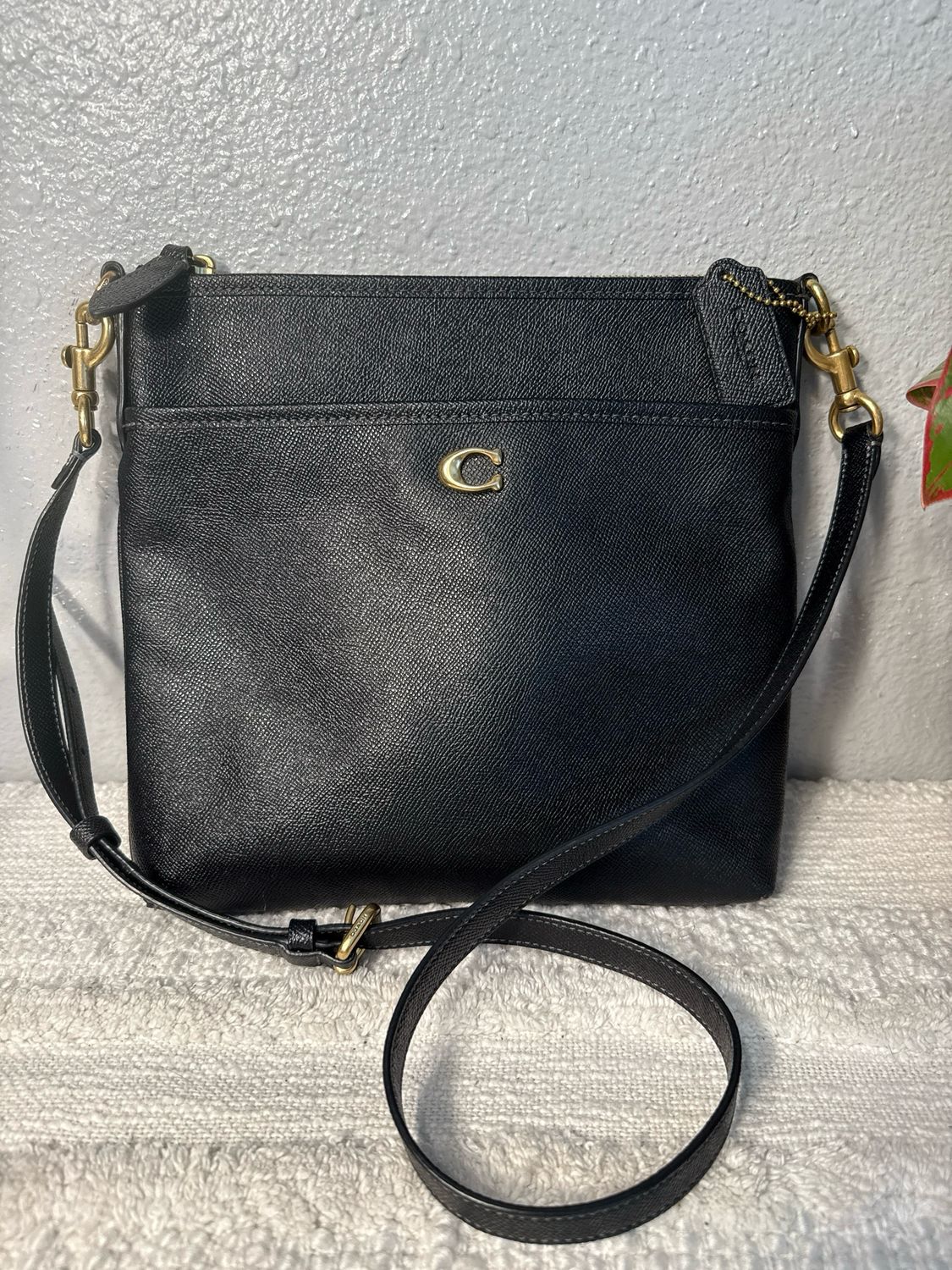 Coach Black Saviano Leather Medium Crossbody Bag