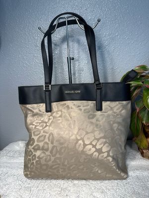 Michael Kors Leopard Nylon And Black Saviano Leather Morgan Zip Top Tote Retail $178 New With Tags!