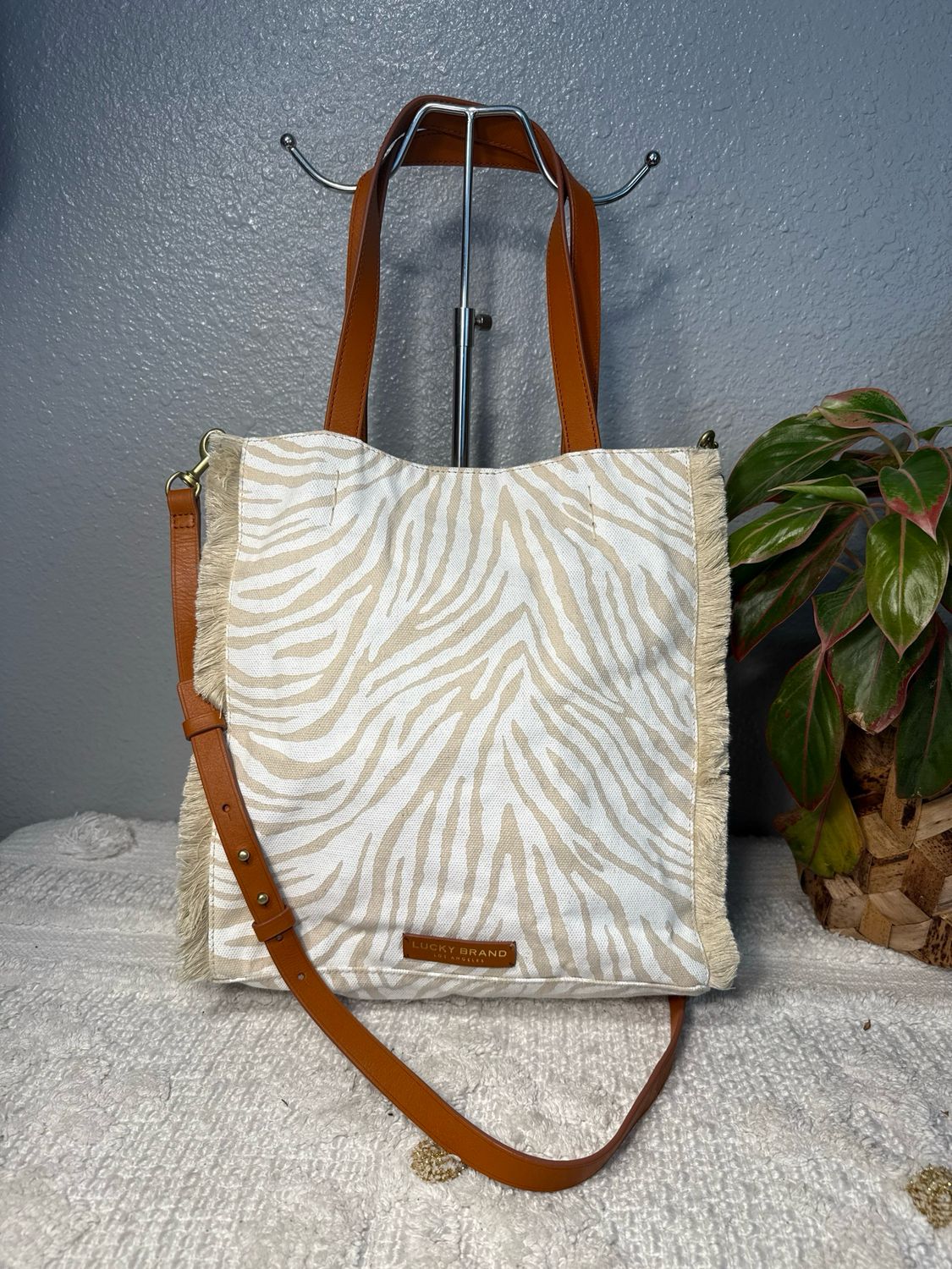 Lucky Brand, Canvas And Leather, Zebra Stripe Tote Or Crossbody Knew Without Tags!