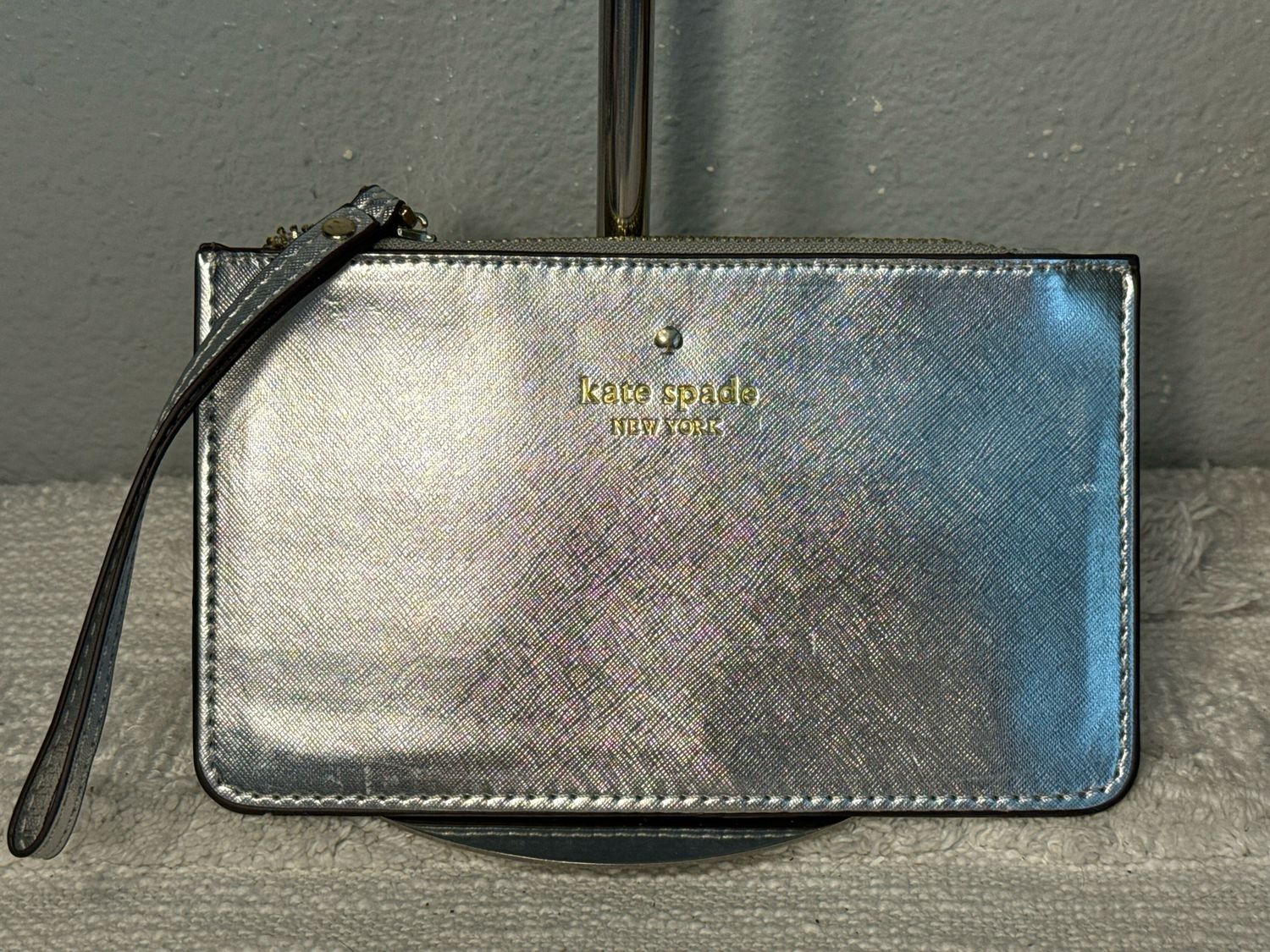 Kate Spade Silver Saffiano Leather Wristlet