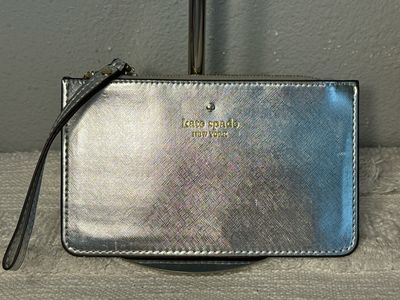 Kate Spade Silver Saffiano Leather Wristlet