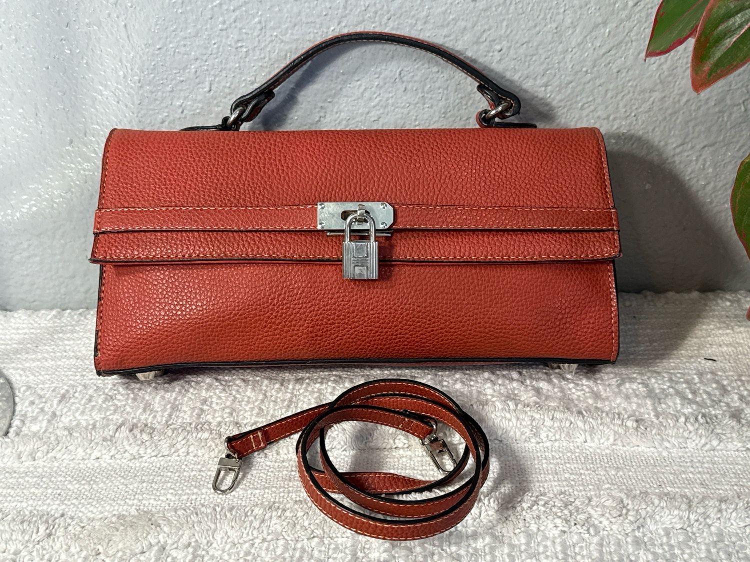 Unbranded Hermes Inspired Rust Leather Handbag Shoulder Bag