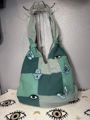 Unbranded, green, patch eye protection, and embroidered butterfly, hobo bag new without tags!