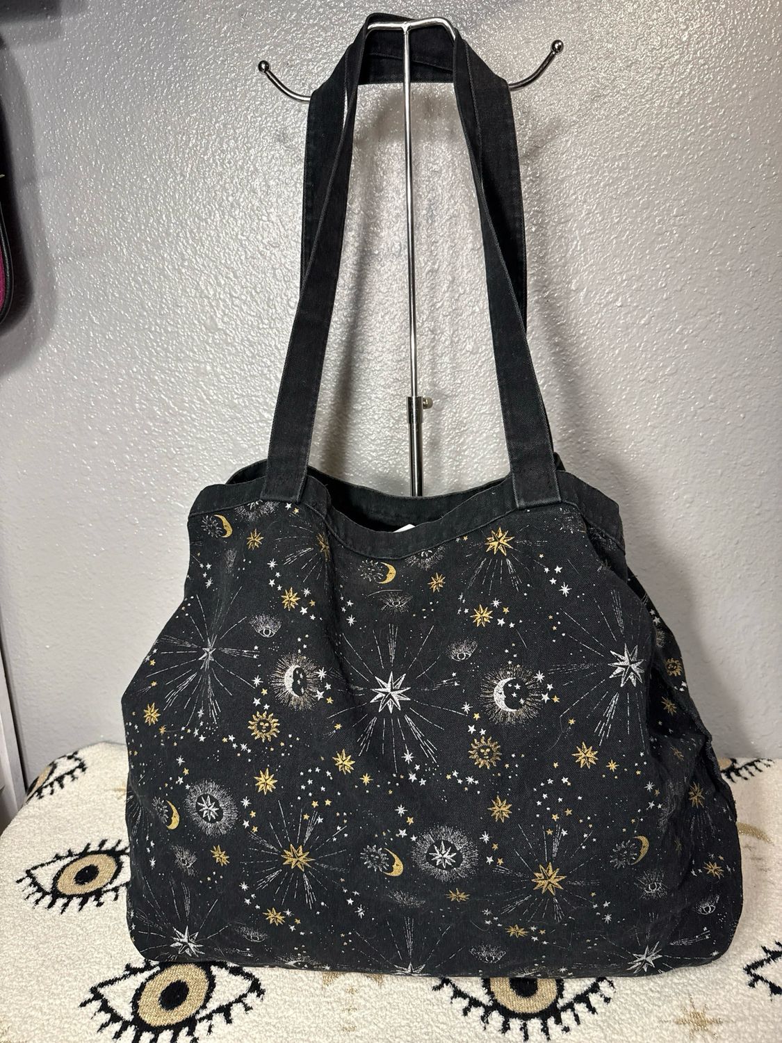 CARBON Black Cotton Canvas Sable Celestial Tote