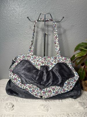 Handmade Unbranded, Bat Gray Velour And Floral Cotton Shoulder Bag MWOT!