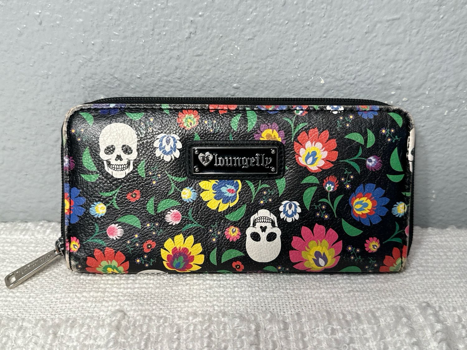 Lou Fly Skull And Floral Wallet Vegan Leather