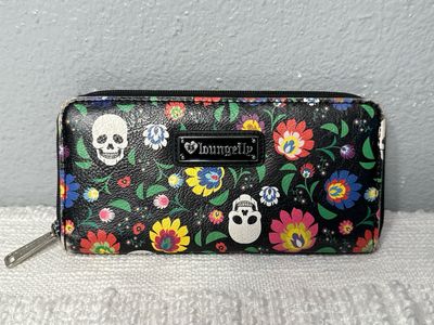 Lou Fly Skull And Floral Wallet Vegan Leather