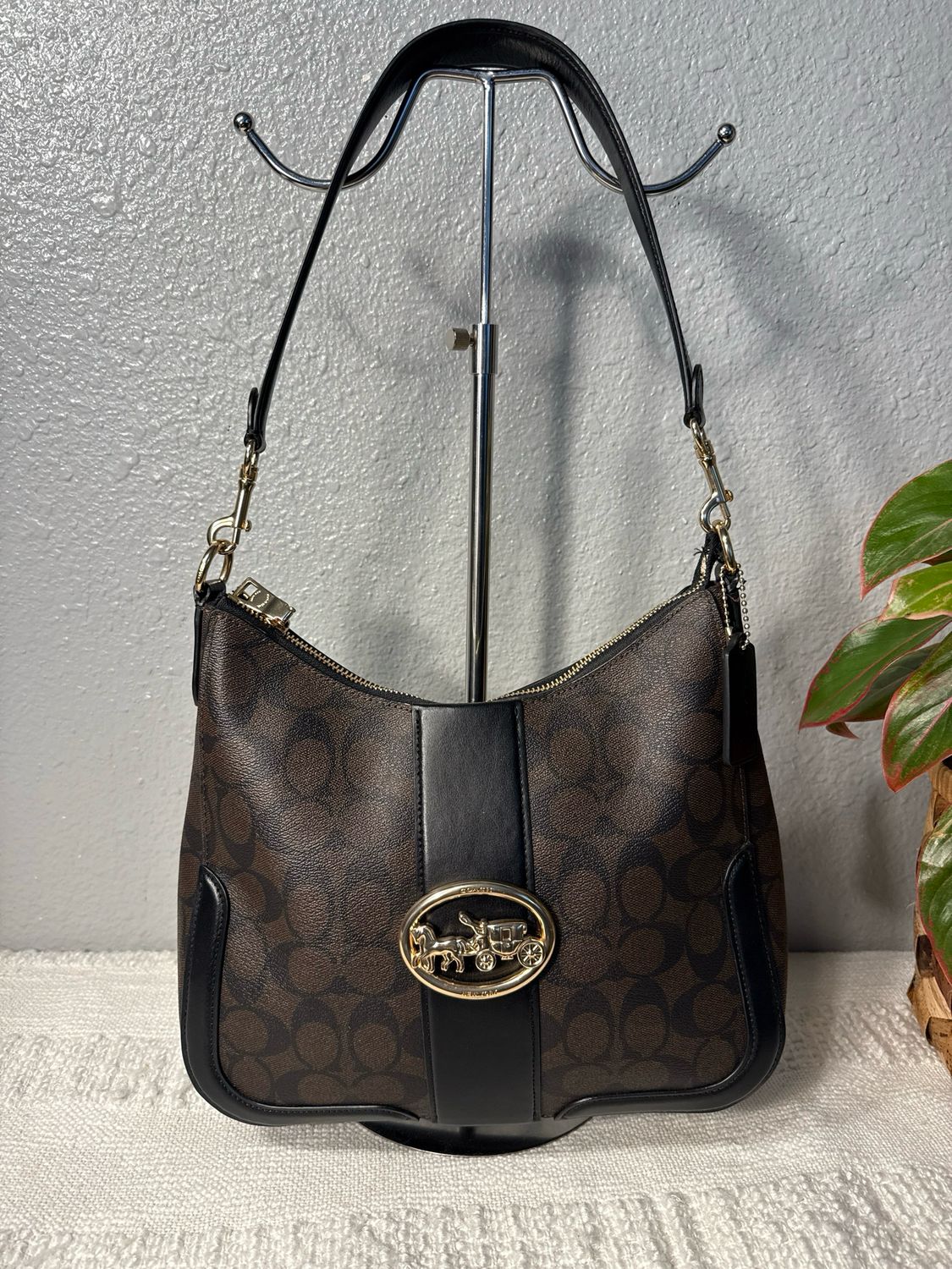Coach Brown Signature C Brown Coated Canvas And Leather Shoulder Bag