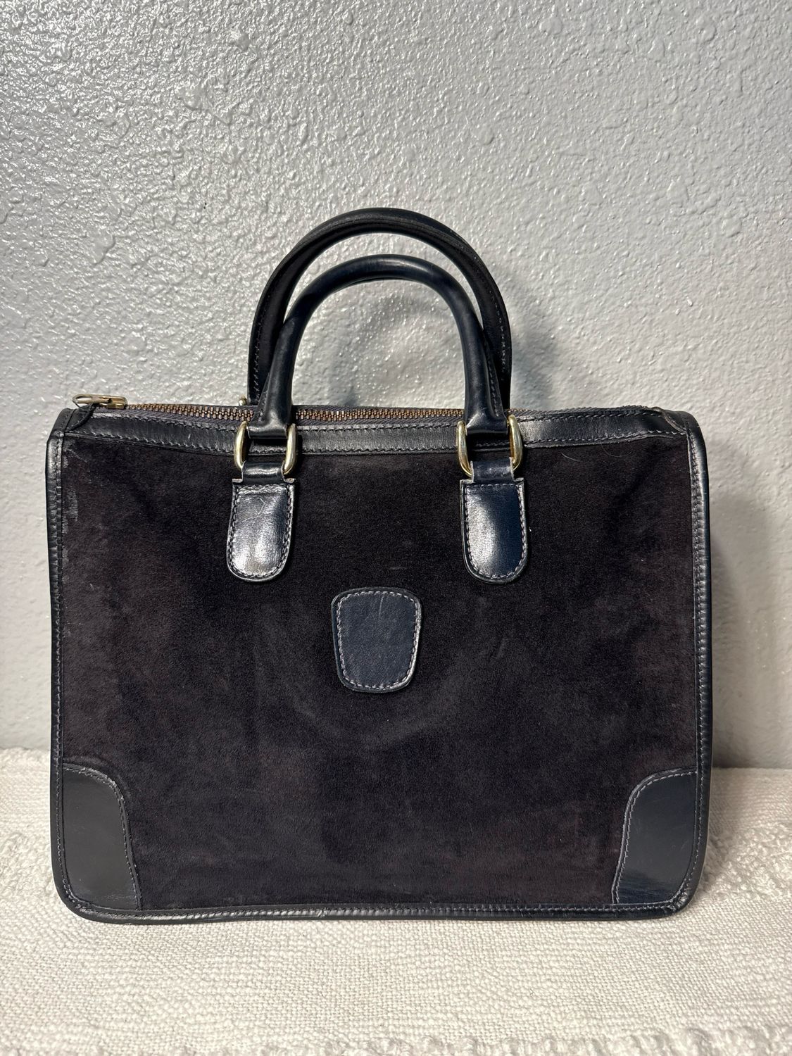 Gucci Vintage 1970S Black Suede And Leather Handbag