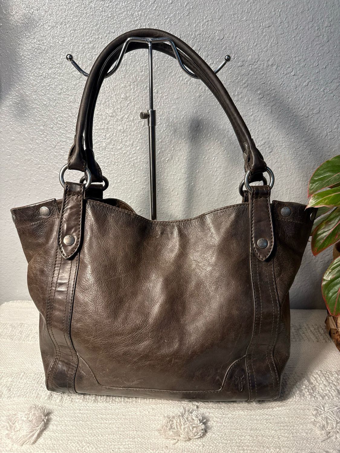 Frye Chocolate, Brown, Distressed, Leather, Melissa Tote Bag