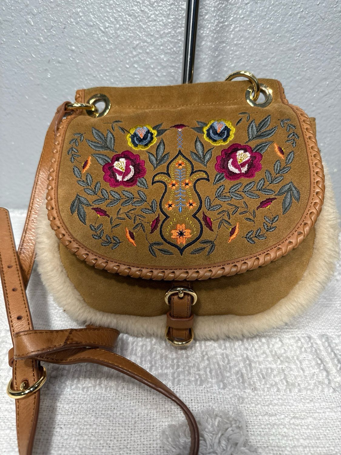 Ugh Leather And Suede Embroidered Floral Crossbody