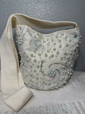 Unbranded, Handmade Hand, Woven, Off-White, Ab Crystals And Pearl With Lace, Crossbody Or Shoulder Bag New Without Tags!