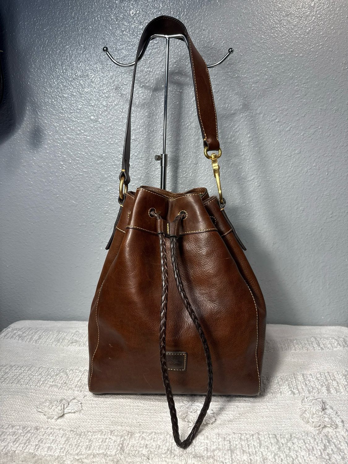 Dooney, &amp; Bourke Brown Florentine Leather Hattie Bucket Bag Retail $369