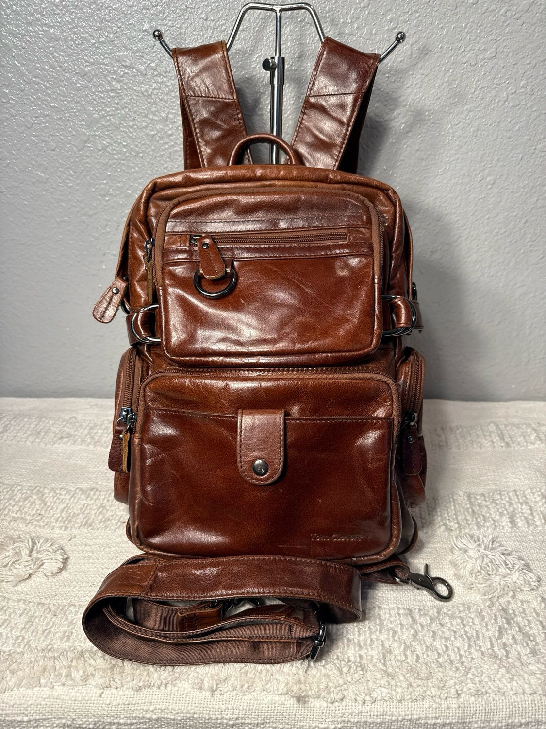 Tom Clover Brown Leather, Vintage Convertible, Backpack Purse
