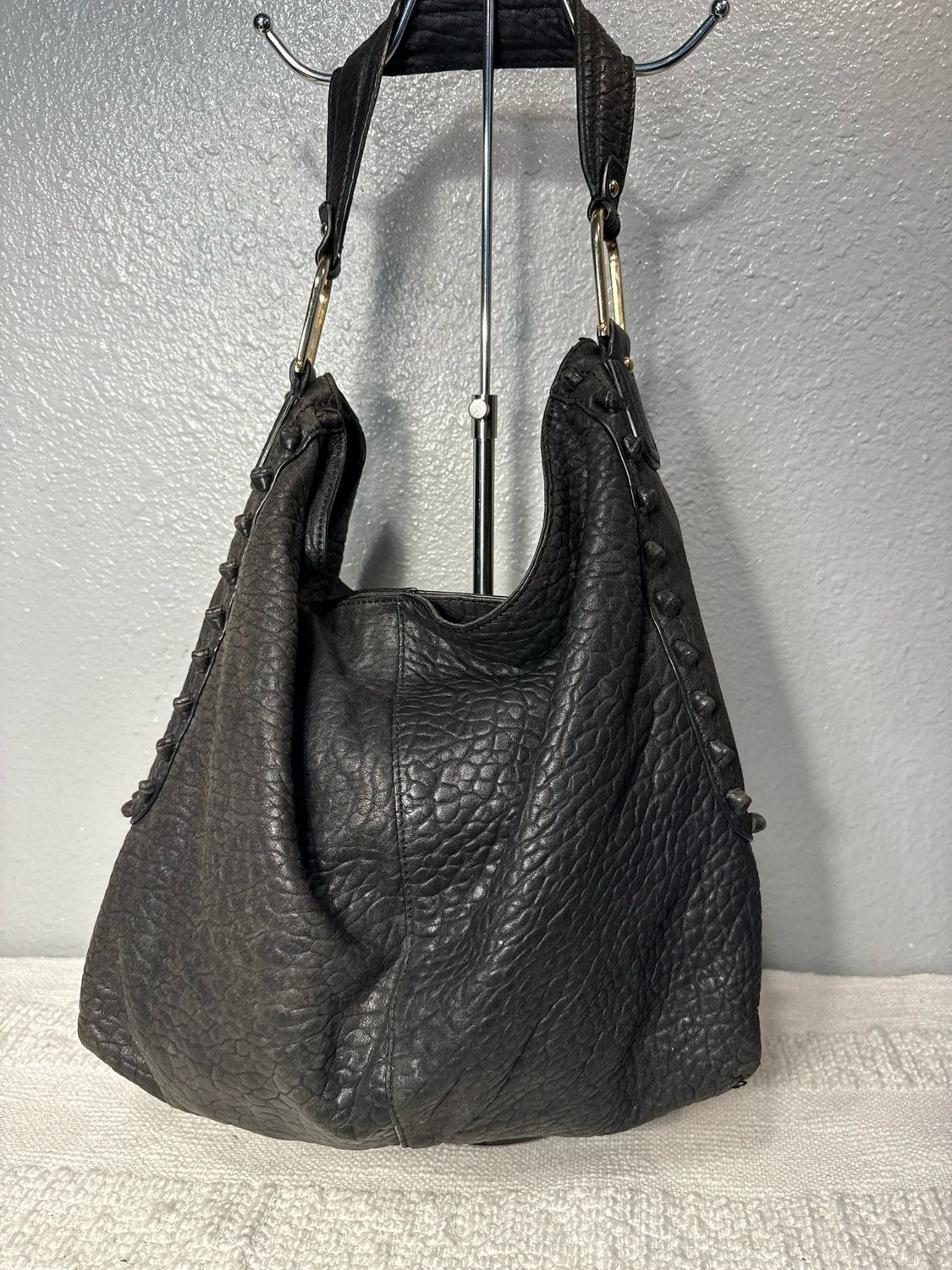 Vince Camuto, Black Pebbled, Leather Hobo Bag