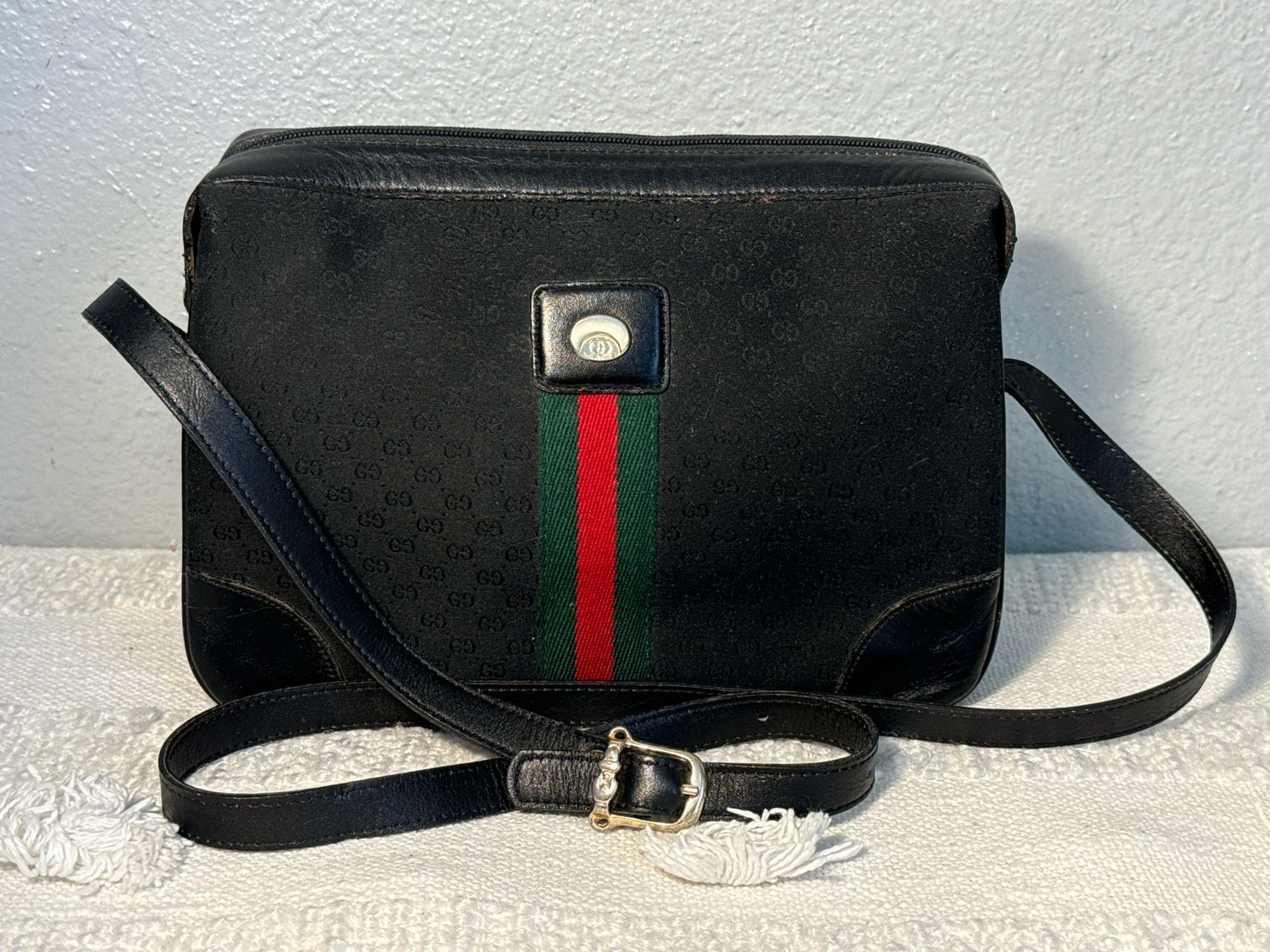 Gucci, Authentic Black Mini Signature Sherry Line Crossbody Bag