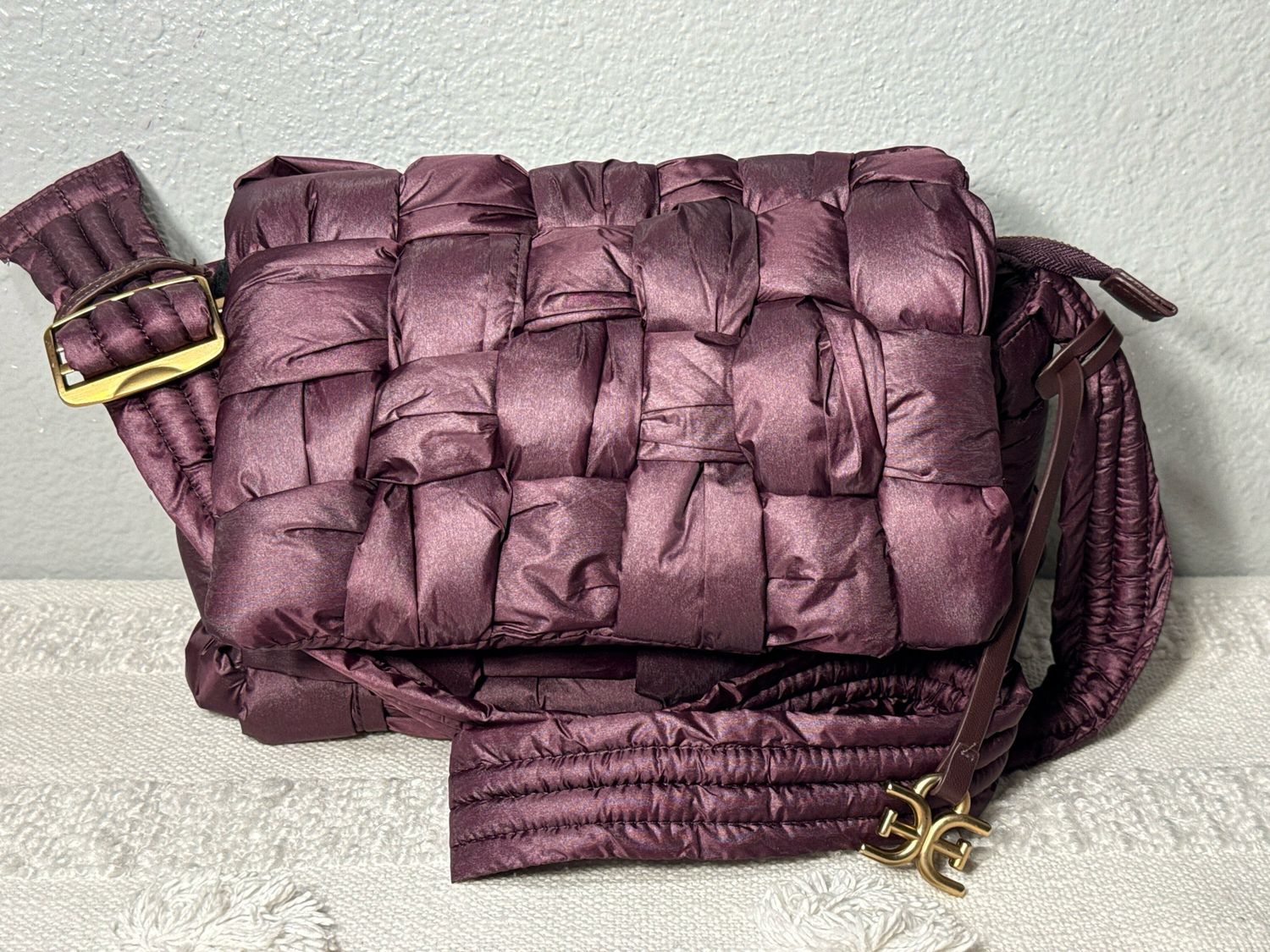 Sam Edelman Plum Nylon Woven Elcie Crossbody Or Baguette NWOT!