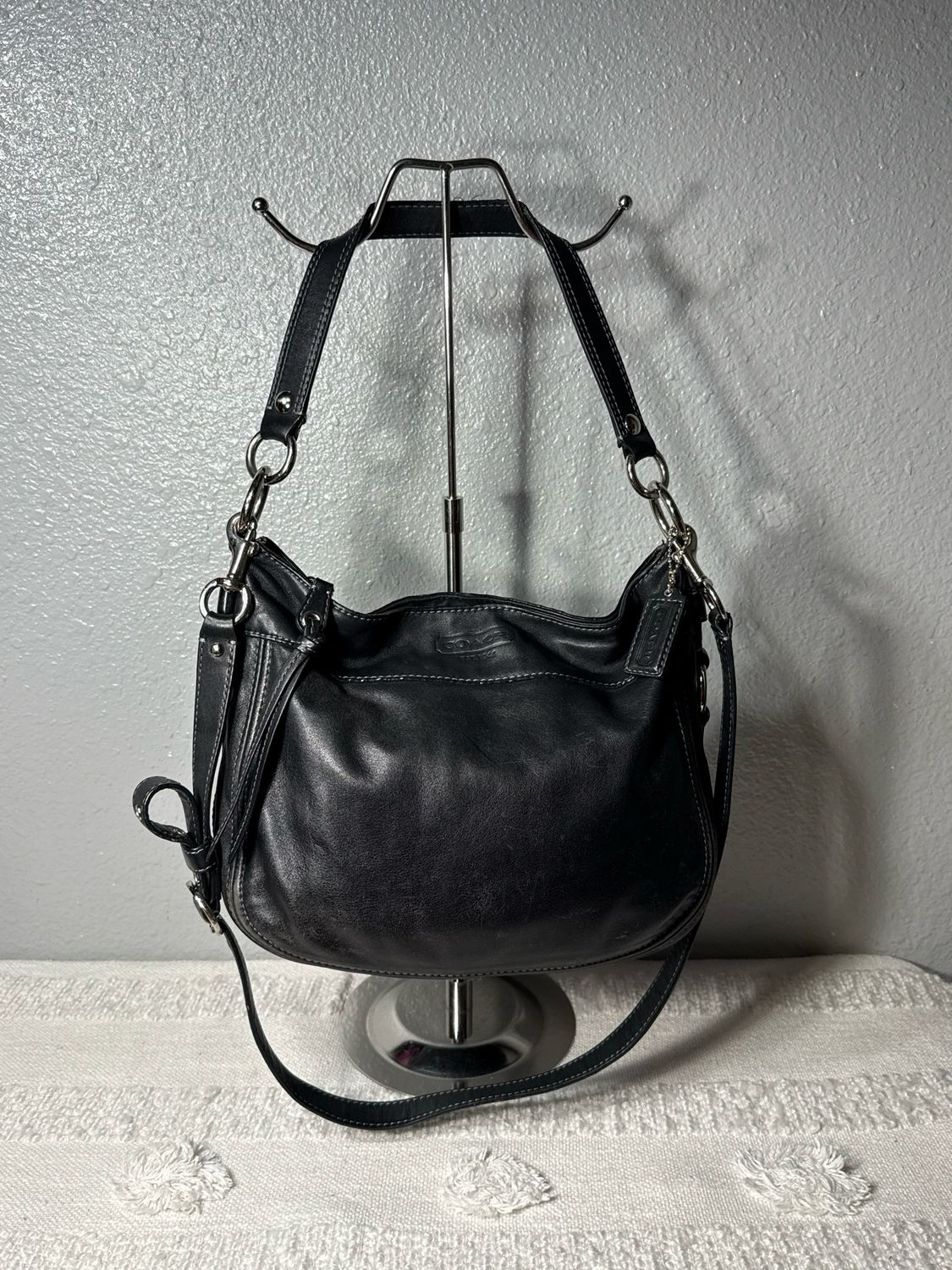 Coach Vintage Black Leather Zoe Shoulder Or Crossbody Bag