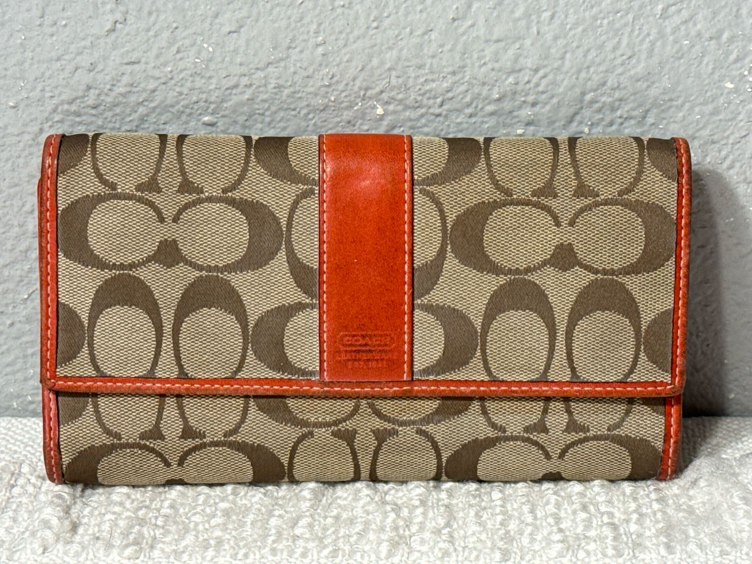 Coach Vintage Tan Jacard With Burnt Orange Leather Trim