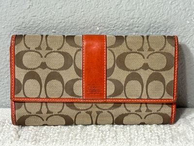Coach Vintage Tan Jacard With Burnt Orange Leather Trim