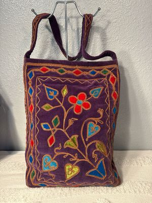 Unbranded Vintage Purple, Velour Embroidered Artisan Shoulder Bag