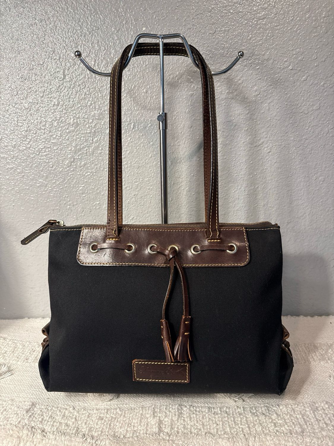 Dooney, &amp; Bourke, Vintage Black Canvas And Leather Tassel Tote