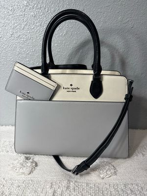 Kate Spade Color Block, Gray Ivory And Black Saviano, Leather Madison, Satchel And FREE Matching Card Case NEW WITHOUT TAGS!