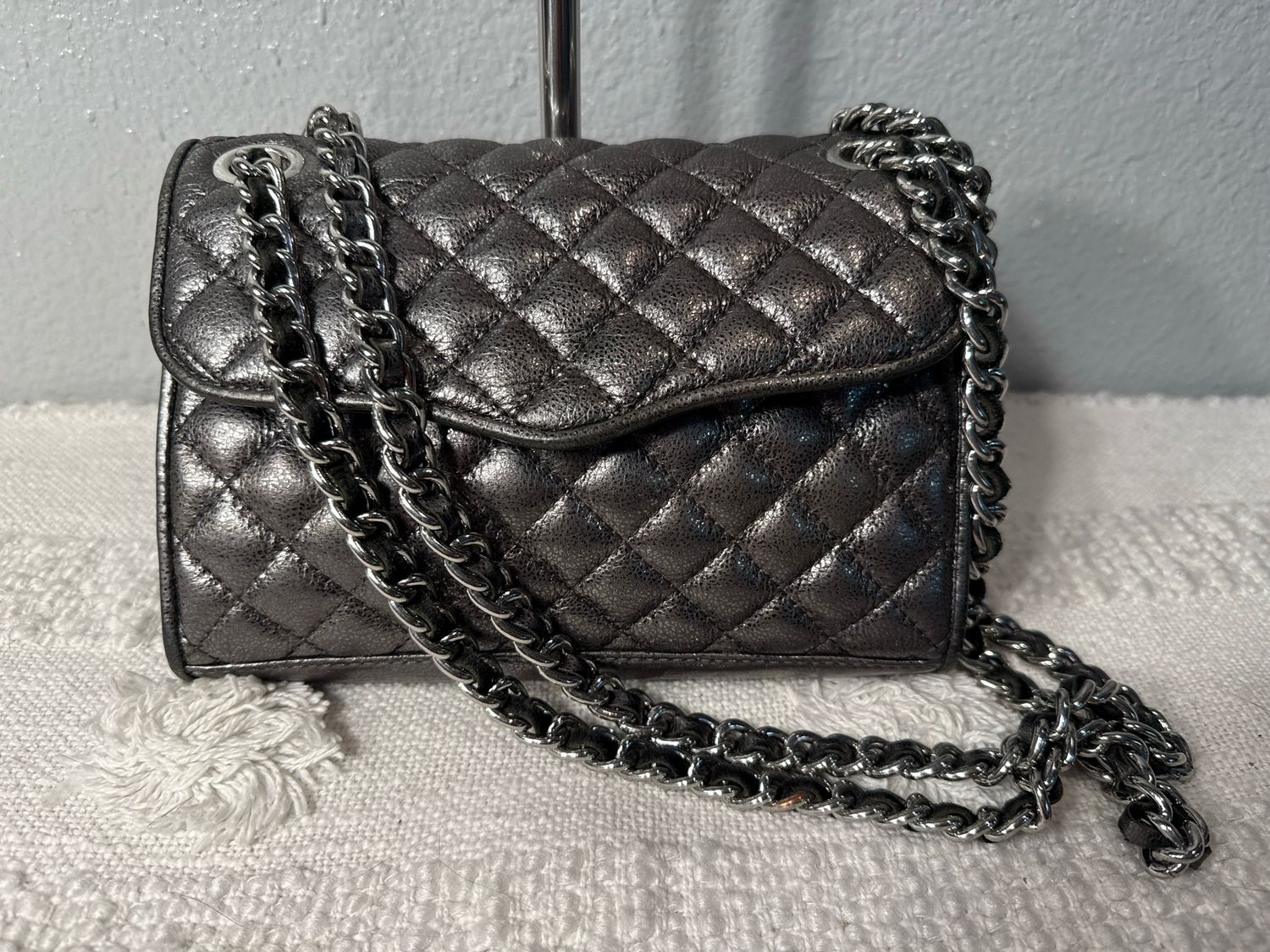 Rebecca Minkoff Gunmetal Quilted Leather Crossbody Or Shoulder Bag
