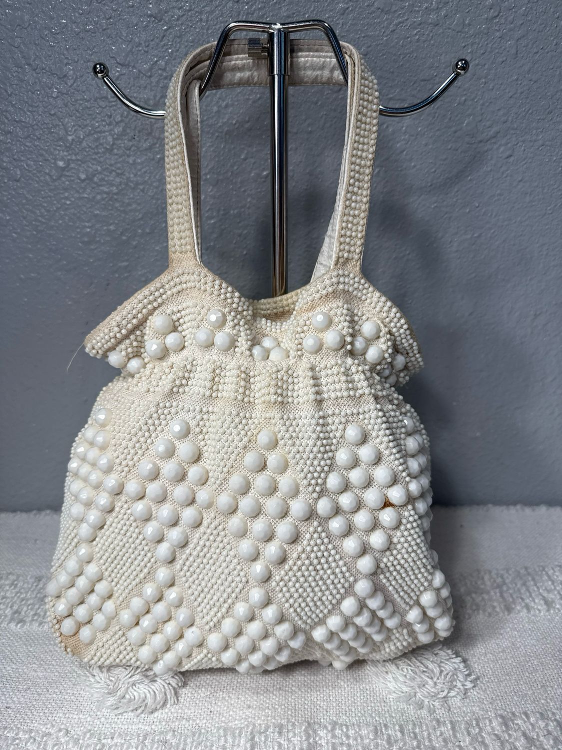Designed By Mr. Jonas vintage 1970s Ivory Beaded Handbag
