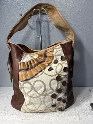 Unbranded, Vintage Brown, And Beige Carpet And Leather Bag