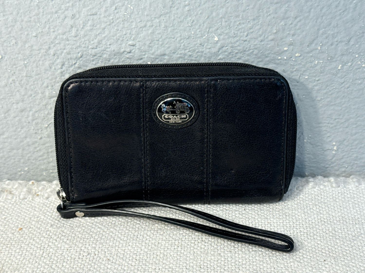 Coach Vintage Black Leather Wristlet Wallet