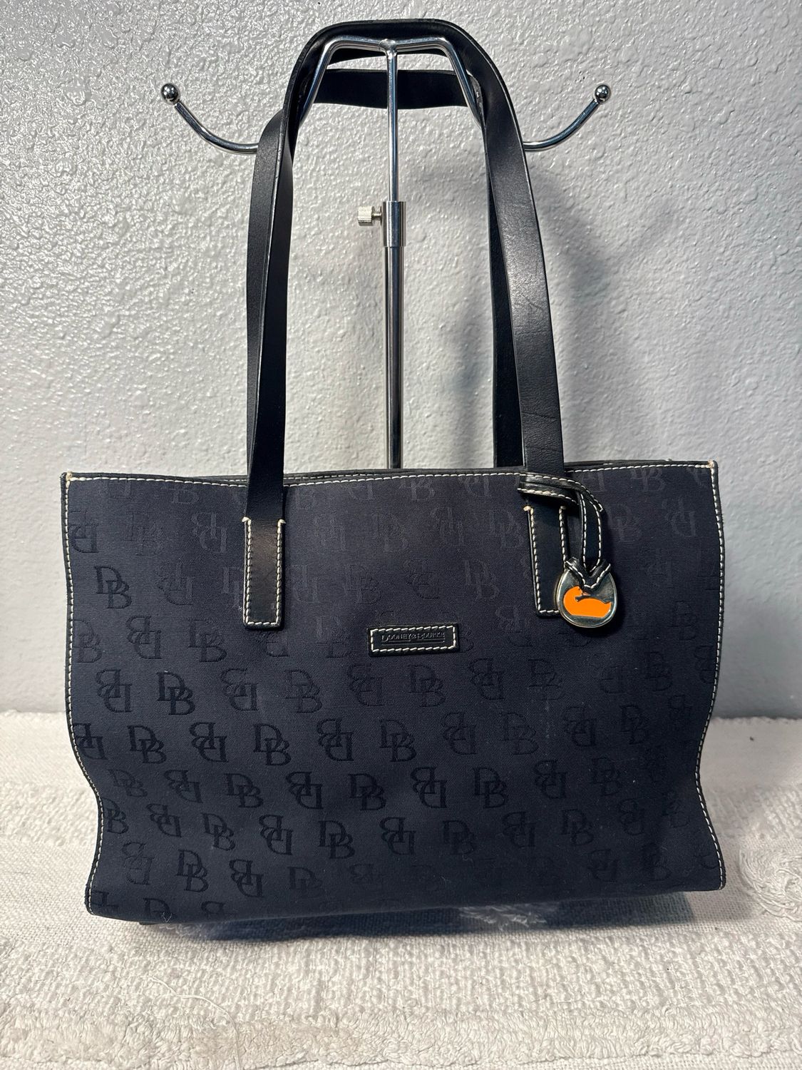 Dooney &amp; Bourke Black Canvas And Black Leather Tote