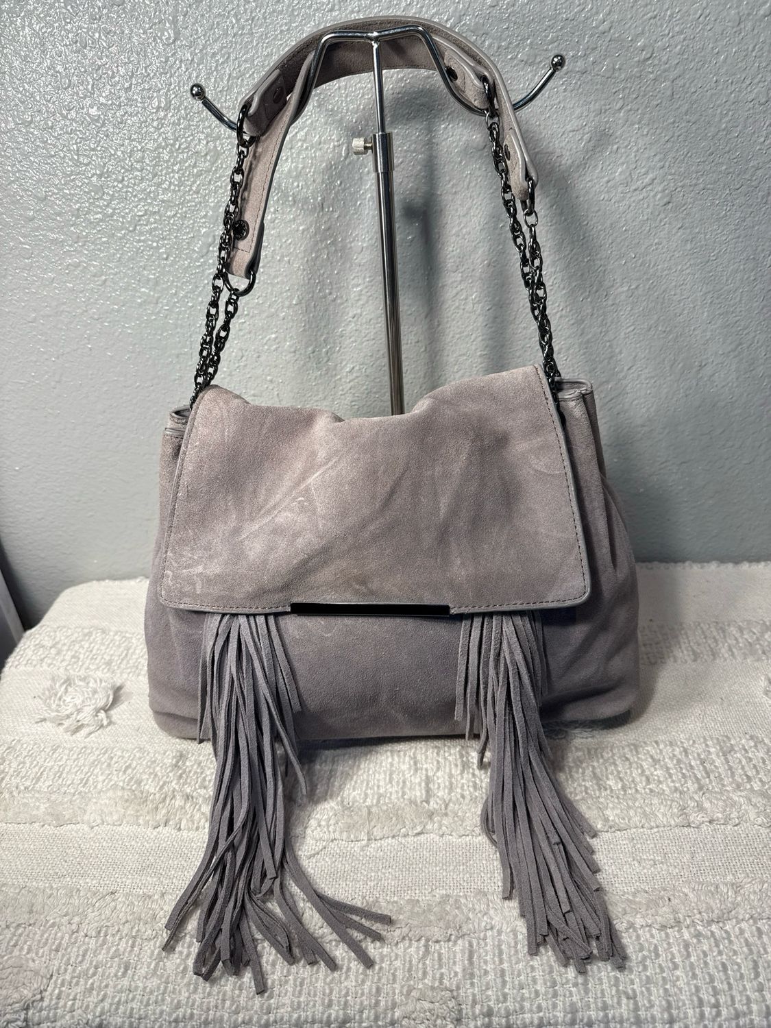 Steve Madden Gray Suede Fringe Shoulder Bag