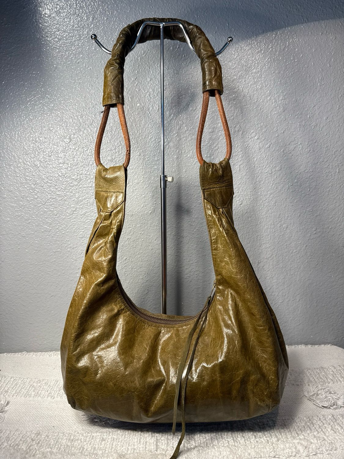 Tylee Malibu Vintage Olive, Green, Distressed, Leather Hobo Bag