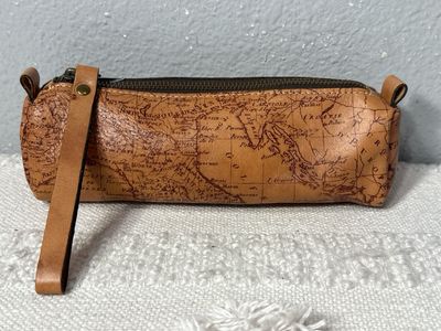 Patricia Nash leather maps wristlet pouch Like New!