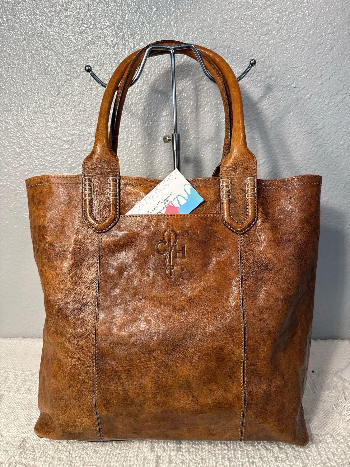 Cole Haan Brown, Marbled, Distressed, Leather Shoulder Bag