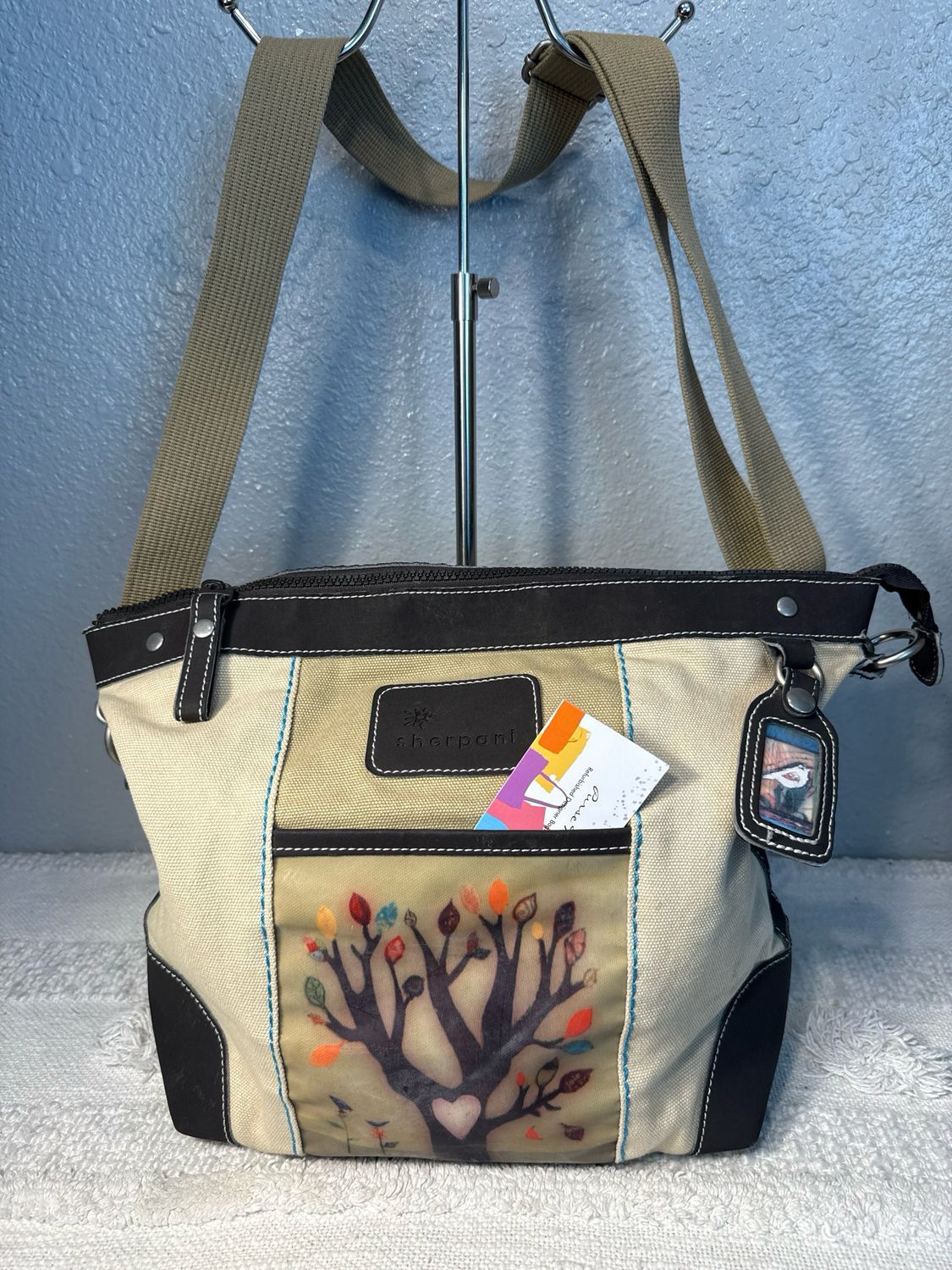 Sherpani Canvas And Chocolate, Brown Faux, Leather Trim, Crossbody Bag