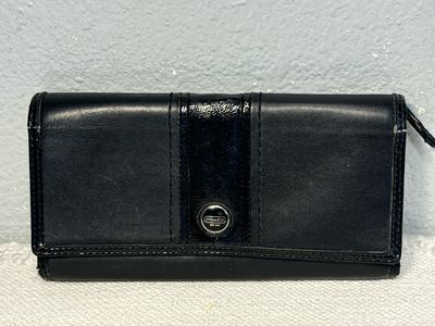 Coach Vintage Black, Smooth, Leather And Patent Leather Trim Wallet
