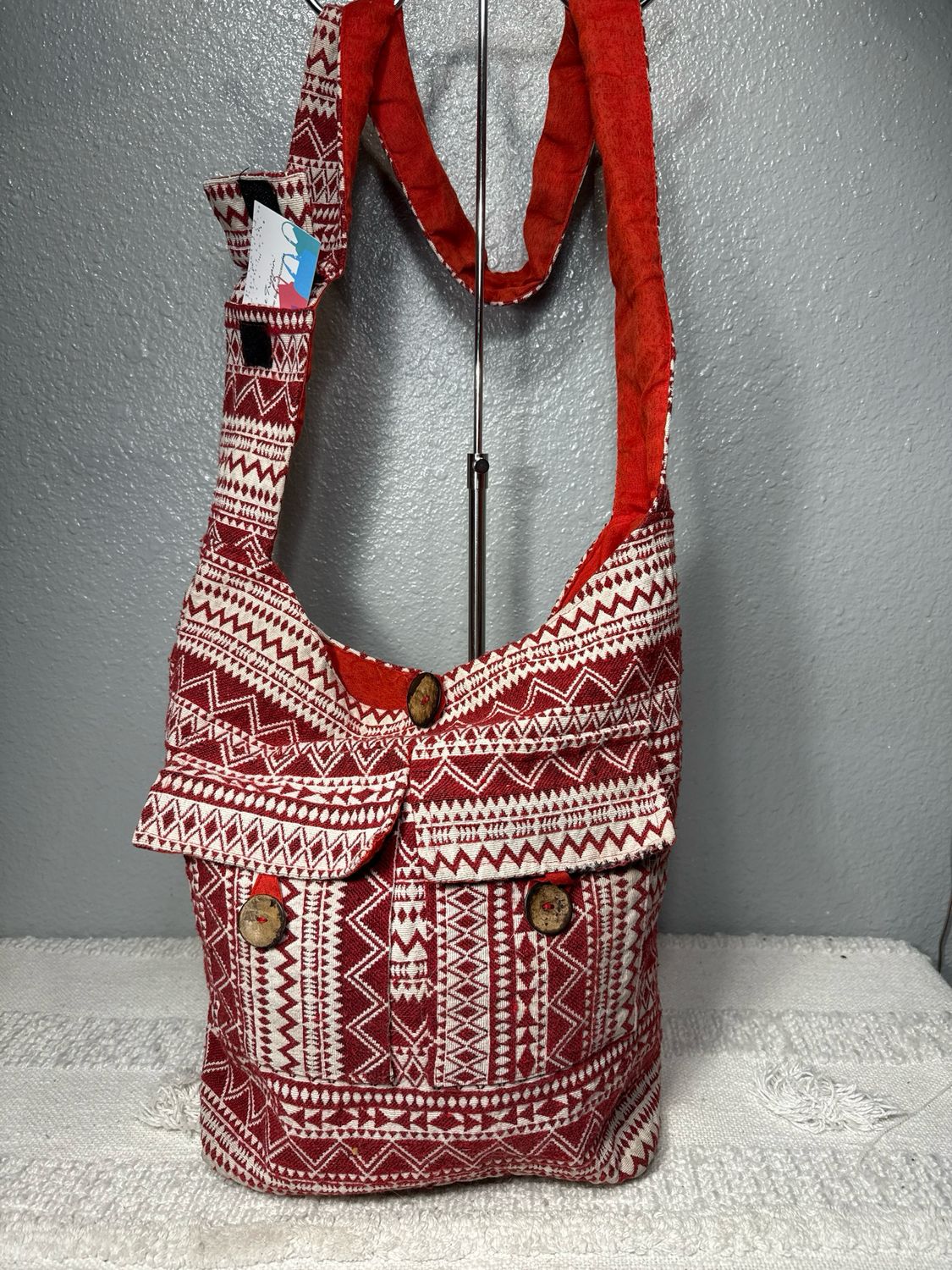 Unbranded, Red And Ivory Boho Crossbody Bag
