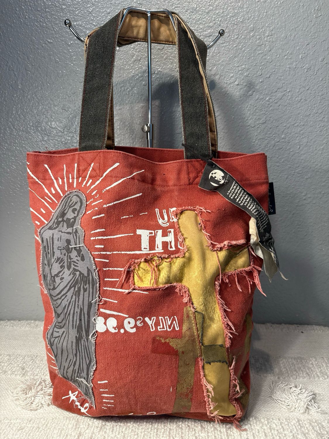 Andy Warhol Loop Colab distressed Canvas Cross With Jesus Tote
