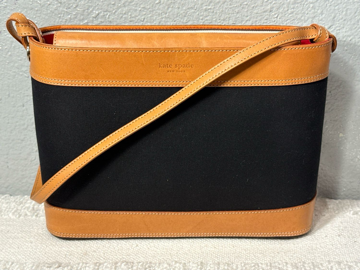 Kate Spade Vintage Black Canvas And Vachetta Leather Made In Italy Shoulder Bag