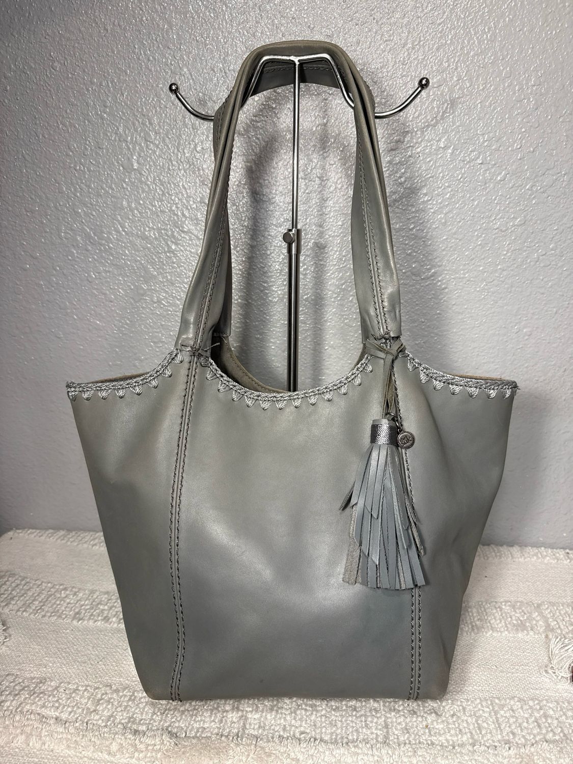 Tha Sak Gray-Blue Leather Shoulder Bag