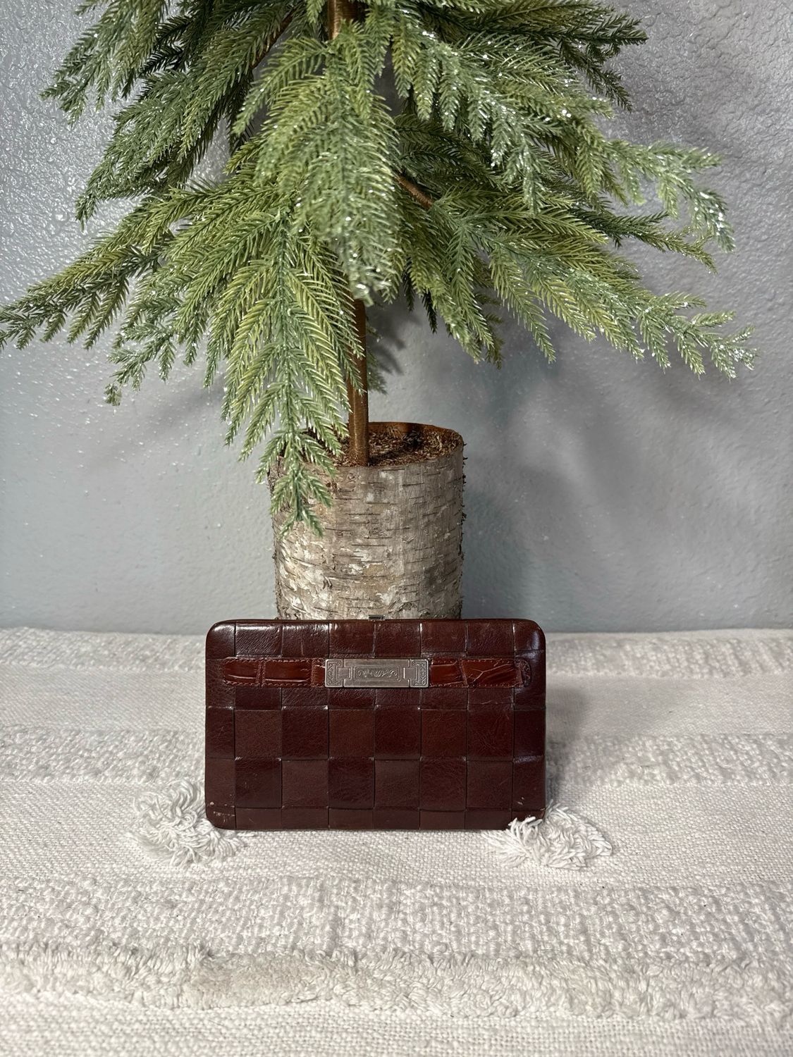 Brighton Brown Woven, Leather, Framed, Slim Wallet