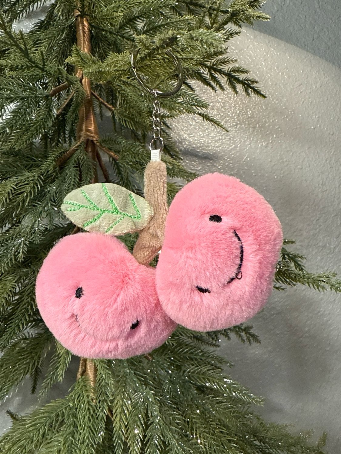 Unbranded, Pink, Plush Cherries Keychain