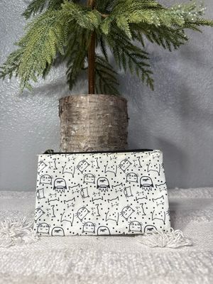 Kitty Cat Nylon, Black And Ivory Cosmetic Case Or Catch All