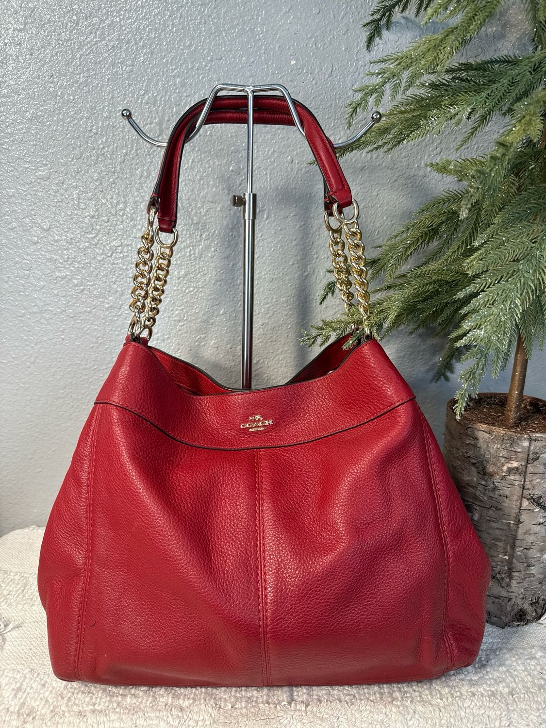 Coach Red Pebbled Leather Edie Shoulder Bag