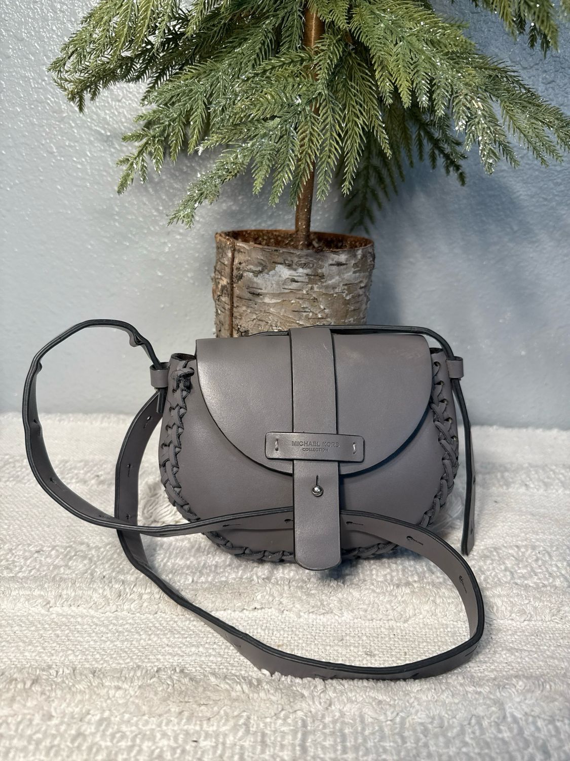 Michael Kors Collection Gray Leather, Whipstitch  Crossbody Bag RARE FIND!